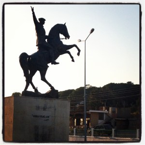 A looming statue of Mustafa Kemal Ataturk in Dipkarpaz, Northern Cyprus, home to circa 500 Greek Cypriots who remained after 1974 (Image by Liz Cameron)